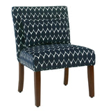 Benzara Fabric Upholstered Wooden Accent Chair with Medallion Pattern, Multicolor BM194144 Blue, White & Brown Wood and Fabric BM194144