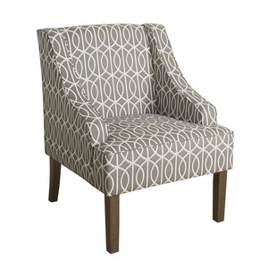 Benzara Fabric Upholstered Wooden Accent Chair with Trellis Pattern Design, Gray, White and Brown BM194146 Gray, White & Brown Wood and Fabric BM194146