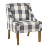 Benzara Fabric Upholstered Wooden Accent Chair with Buffalo Plaid Pattern, Blue, White and Brown BM194155 Blue, White & Brown Wood and Fabric BM194155