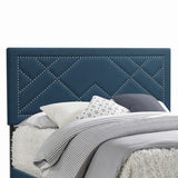 Benzara Padded Queen Panel Bed with Nailhead Trim, Teal Blue BM194242 Blue Solid Wood, Fabric BM194242