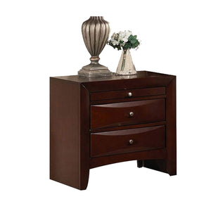 Benzara Contemporary Style Wooden Nightstand with Three Drawers and Metal Knobs, Brown BM194244 Brown Wood and Metal BM194244