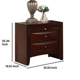 Benzara Contemporary Style Wooden Nightstand with Three Drawers and Metal Knobs, Brown BM194244 Brown Wood and Metal BM194244