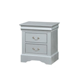 Benzara Traditional Style Wooden Nightstand with Two Drawers and Metal Handles, Gray BM194249 Gray Wood and Metal BM194249