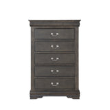 Benzara Traditional Style Five Drawer Wooden Chest with Bracket Base, Dark Gray BM194257 Gray Wood BM194257