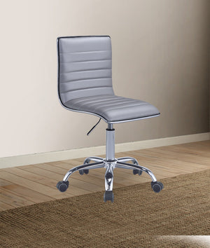 Benzara Armless Leatherette Swivel Office Chair with Adjustable Height and Metal Base, Silver BM194307 Silver Metal, Faux leather , Engineered Wood BM194307