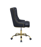Benzara Leatherette Swivel Office Chair with Adjustable Height and Metal Base, Black and Gold BM194310 Black and Gold Metal, Faux leather , Engineered Wood BM194310