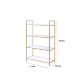 Benzara Tubular Metal Frame Bookshelf with 4 Shelves, White and Gold BM194313 White, Gold Metal, Solid Wood BM194313