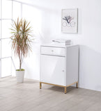 Benzara 1 Drawer Wooden Cabinet with 1 Door and Metal Base, White and Gold BM194314 White and Gold Solid Wood and Metal BM194314