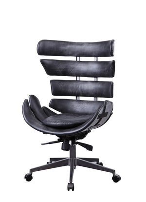 Benzara Metal Framed Wingback Office Chair with Leatherette Upholstered Horizontal Panels, Black and Gray BM194316 Black and Gray Aluminum, Metal, Faux Leather, Engineered Wood BM194316
