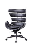 Metal Framed Wingback Office Chair with Leatherette Upholstered Horizontal Panels, Black and Gray
