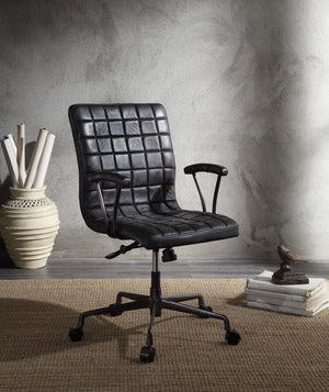 Benzara Metal Framed Leatherette Office Chair with Padded Armrests and Adjustable Height, Black and Gray BM194319 Black and Gray Metal, Engineered Wood, Faux Leather BM194319