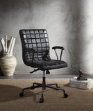 Benzara Metal Framed Leatherette Office Chair with Padded Armrests and Adjustable Height, Black and Gray BM194319 Black and Gray Metal, Engineered Wood, Faux Leather BM194319