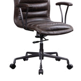 Benzara Swivel Adjustable Leatherette Executive Office Chair, Brown BM194320 Brown Metal, Solid Wood, Faux Leather BM194320