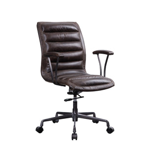 Benzara Swivel Adjustable Leatherette Executive Office Chair, Brown BM194320 Brown Metal, Solid Wood, Faux Leather BM194320