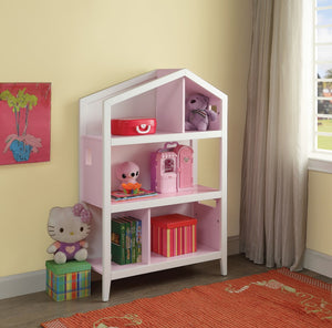 Benzara Cottage Style Wooden Kids Bookcase with Five Open Shelves, Pink and White BM194322 Pink and White Engineered Wood BM194322