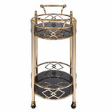 Benzara Metal Framed Serving Cart with Tempered Glass Top and Open Bottom Shelf, Gold and Black BM194345 Gold and Black Metal and Glass BM194345