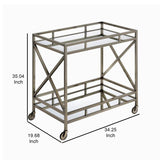 Benzara Open Metal Frame 2 Tier Mirrored Serving Cart, Antique Gold and Silver BM194346 Silver and Clear Metal, Mirror, Glass BM194346