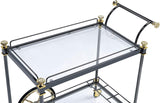 Benzara Metal Framed Serving Cart with Glass Shelves and Side Handle, Black and Gold BM194350 Black and Gold Metal and Glass BM194350