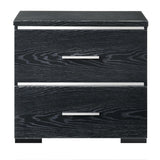 Benzara Wooden Nightstand with Two Spacious Drawers and Metal Handles, Black and Silver BM194363 Black and Silver Veneer, Engineered Wood and Metal BM194363