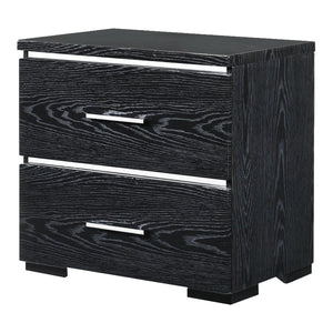 Benzara Wooden Nightstand with Two Spacious Drawers and Metal Handles, Black and Silver BM194363 Black and Silver Veneer, Engineered Wood and Metal BM194363