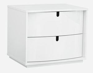 Benzara Two Drawers Wooden Nightstand with Cut Out Handle, White BM194591 White MDF BM194591