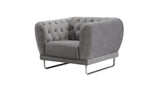 Benzara Fabric  Upholstered Wooden Chair with Tufted Back and Steel Legs, Gray BM194601 Gray Wood, Stainless Steel, Polyester BM194601