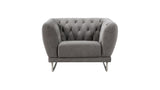 Benzara Fabric  Upholstered Wooden Chair with Tufted Back and Steel Legs, Gray BM194601 Gray Wood, Stainless Steel, Polyester BM194601