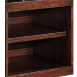 Benzara Wooden TV Stand with Two Glass Inserted Door Cabinets and Open Shelves, Brown BM194801 Brown Wood BM194801