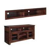 Benzara Wooden TV Stand with Two Glass Inserted Door Cabinets and Open Shelves, Large, Brown BM194802 Brown Wood BM194802