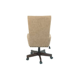 Benzara High Back Polyester Upholstered Wooden Swivel Chair with Adjustable Seat, Brown and Black BM194806 Brown and Black Wood BM194806