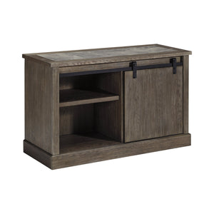 Benzara Wooden Credenza with Faux Cement Top and Sliding Door Storage, Large, Gray BM194844 Gray Wood BM194844