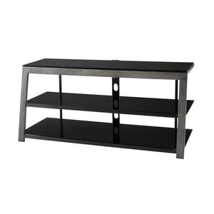 Benzara Metal Framed TV Stand with Tempered Glass Shelves and Top, Black and Gray BM194845 Black and Gray Metal BM194845