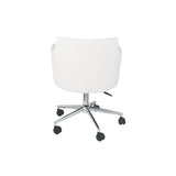 Benzara Faux Leather Upholster Metal Swivel Chair with Low Profile Back, White and Silver BM194853 White and Silver Metal BM194853