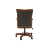 Benzara Wooden Swivel Chair with Leatherette Seating and Adjustable Seat, Brown BM194854 Brown Wood BM194854