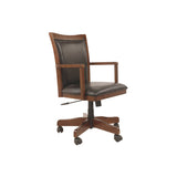 Wooden Swivel Chair with Leatherette Seating and Adjustable Seat, Brown