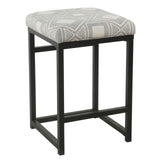 Benzara Metal Counter Stool with Geometric Pattern Fabric Upholstered Seat, Gray and Black BM195160 Gray and Black Metal and Fabric BM195160