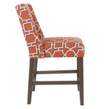 Benzara Wooden Counter Stool with Lattice Plaid Fabric Upholstered Seating, Orange and Brown BM195168 Orange and Brown Wood and Fabric BM195168