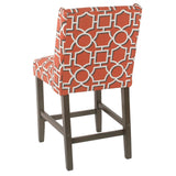 Benzara Wooden Counter Stool with Lattice Plaid Fabric Upholstered Seating, Orange and Brown BM195168 Orange and Brown Wood and Fabric BM195168