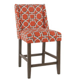 Benzara Wooden Counter Stool with Lattice Plaid Fabric Upholstered Seating, Orange and Brown BM195168 Orange and Brown Wood and Fabric BM195168