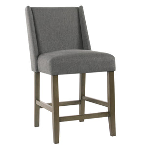 Benzara Fabric Upholstered Wooden Counter Stool with Curved Backrest and Cushion Seat, Dark Gray BM195170 Dark Gray Wood and Fabric BM195170