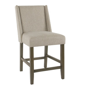 Benzara Fabric Upholstered Wooden Counter Stool with Curved Backrest and Cushion Seat, Gray BM195171 Gray Wood and Fabric BM195171