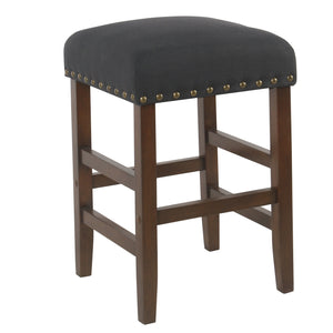 Benzara Wooden Counter Stool with Fabric Padded Seat and Nail Head Trim, Dark Blue BM195173 Dark Blue Wood and Fabric BM195173