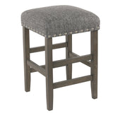 Benzara Wooden Counter Stool with Fabric Padded Seat and Nail Head Trim, Gray BM195174 Gray Wood and Fabric BM195174