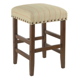 Benzara Wooden Counter Stool with Stripe Pattern Fabric Padded Seat, Beige and Brown BM195175 Beige and Brown Wood and Fabric BM195175