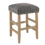 Benzara Wooden Counter Stool with Stripe Pattern Fabric Padded Seat, Dark Gray and Brown BM195176 Dark Gray and Brown Wood and Fabric BM195176