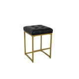 Benzara Metal Counter Stool with Button Tufted Faux Leather Upholstered Seat, Black and Gold BM195180 Black and Gold Metal and Faux Leather BM195180