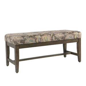 Benzara Wooden Bench with Floral Patterned Fabric Upholstered Seat, Multicolor BM195184 Multicolor Wood and Fabric BM195184