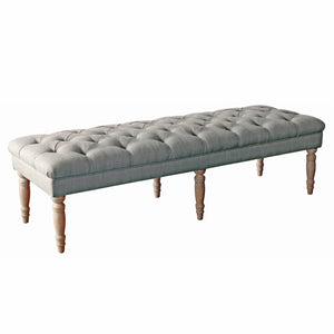 Benzara Wooden Bench with Button Tufted Fabric Upholstered Seat and Turned Legs, Gray BM195187 Gray Wood and Fabric BM195187