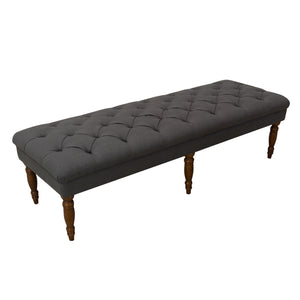 Benzara Wooden Bench with Tufted Fabric Upholstered Seat and Turned Legs, Dark Gray BM195188 Dark Gray Wood and Fabric BM195188