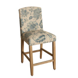 Benzara Fabric Upholstered Wooden Barstool with Floral Pattern Cushioned Seat, Multicolor BM195195 Multicolor Wood Plywood and Fabric BM195195